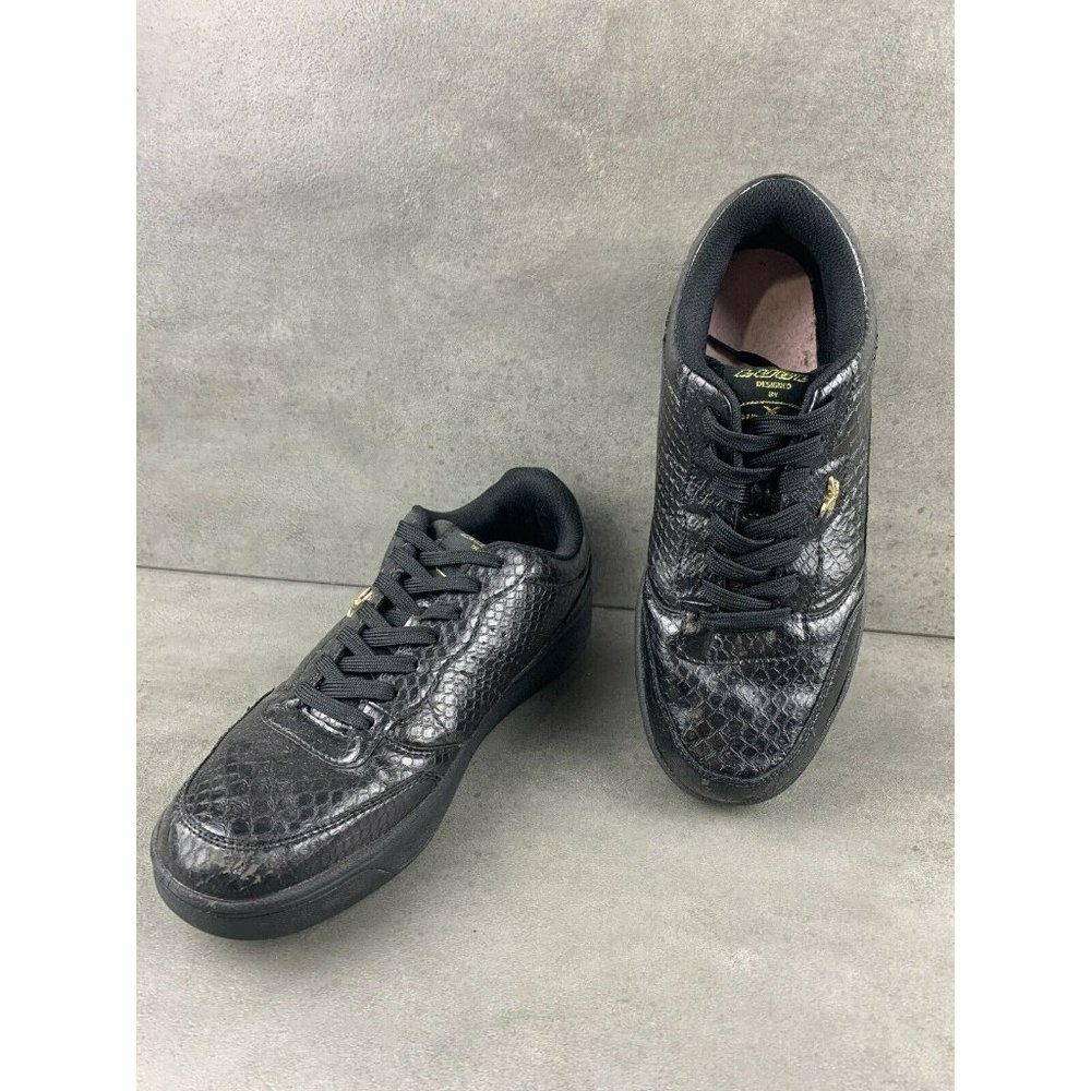 Vintage Lugz Mens Size 9.5 Birdman SE Low Perma Hide Fashion Sneakers Black/Gold